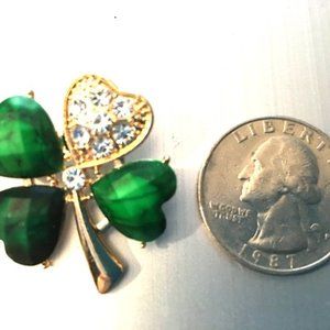 Rhinestone Shamrock 4 Leaf Clover Pin  or Brooch New  Dr4